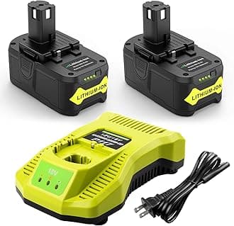 TREE.NB 6.0Ah Replacement for Ryobi 18V Battery and Charger Combo Compatible with Ryobi 18V One+ Battery RB18L25 RB18L50 P108 P107 P104 P780(2Battery+1Charger)