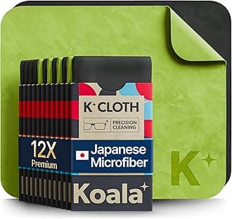 Koala Lifestyle Lens Cleaning Cloth | Japanese Microfiber | Glasses Cleaning Cloths | Eyeglass Lens Cleaner | Eyeglasses, Camera Lens, VR/AR Headset, and Screen Cleaning | Black & Green (Pack of 12)