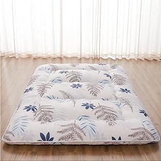 Zelladorra Japanese Floor Mattress, Futon Mattress with Portable Storage Bag and Washable Cover, Roll Up Thick Tatami Mat Suitable for Camping, Guest Room, White Leaf, Twin