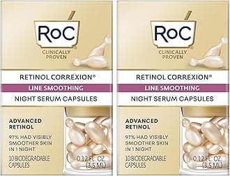 RoC Retinol Correxion Line Smoothing Night Serum Capsules, Daily Anti-Aging Skin Care Treatment for Fine Lines, Dark Spots, Acne Scars, 10 Count (Pack of 2)