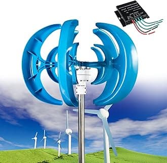 Wind Turbine Generator Kit, 12000W 12V/24V/48V Vertical Wind Turbine Electricity Set, 5 Blade Horizontal Wind Power Generator Kit for Home, Boat, Marine, Monitoring, Street Lighting,Blue-24V