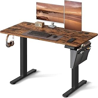 Electric Standing Desk, Height Adjustable Desk, 60 x 120 x (72-120) cm, 4 Memory Heights, Storage Pocket, for Home Office, Study, Rustic Brown and Ink Black LSD132K02