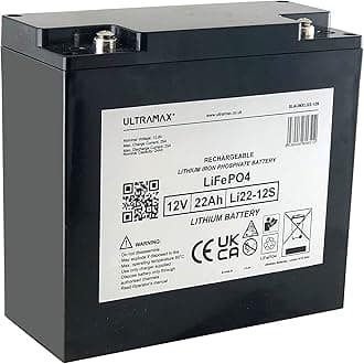 Ultramax LI22-12, 12v 22Ah LiFePO4 Lithium Iron Phosphate Battery, Charger Included