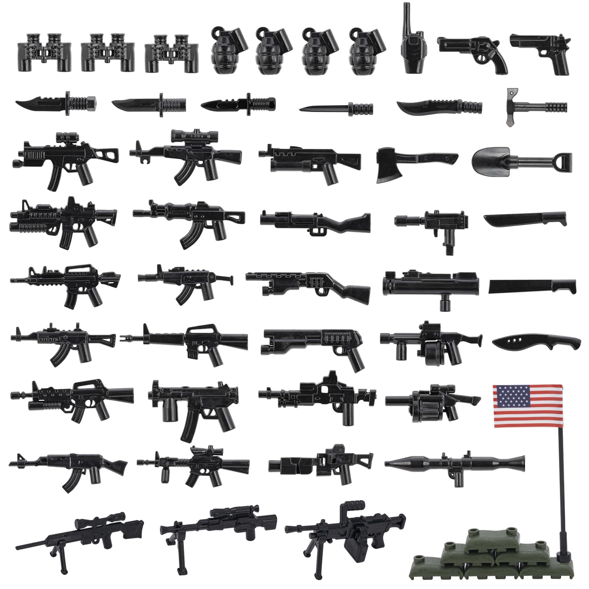 Weapons Pack Military Weapons Accessories WWII Soldier Model Toys Military Equipment Battle Blocks Bricks Children's Toys, Compatible with Mini Figure Brick Toy for Boys Age 3+