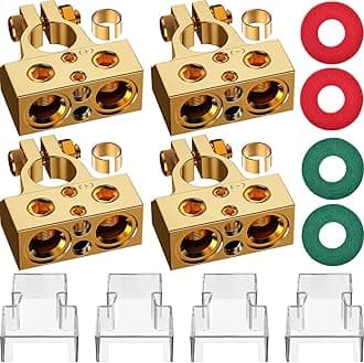 Battery Terminal Connectors, 0/2/4/6/8/10 AWG Battery Terminals, Heavy Duty Car Battery Terminal, Top Post Multiple Marine Superior Connectivity Long Lasting Easy to Install (Gold-2)