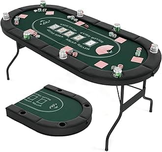 Goplus 72” Poker Table Foldable, 8 Players Card Board Game Table w/Deep Metal Cup Holders, Casino Grade Felt, Portable Folding Oval Blackjack Table for Texas Holdem, No Assembly Required (Green)