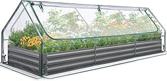 Raised Garden Bed Galvanized Raised Beds for Gardening Vegetables with Cover 8x4x1 ft Metal Planter Box Outdoor Use (Clear)