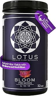 Lotus Nutrients Bloom Pro Series, Water Soluble Hydroponic Plant Food for Flowering and Fruiting, 14+ Ingredient Powder with 100% Chelated Micronutrients and Amino Acids, Coco Coir, Hydro, Soil (32oz)