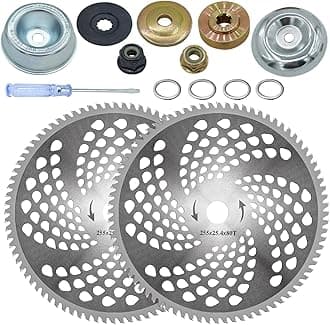 NeJesZoe 10" x 80 Teeth Carbide Tip Brush Cutter Blades Weed Trimmer Blade Head with Adapter Kit for Weed Eaters, for Husqvarna, Stihl Brush Cutter, String Trimmer, Lawn Mower(2 Pack)