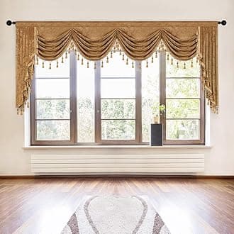 Double-Sided Chenille Waterfall Valance for Living Room Bronze Window Curtains Valance for Bedroom (Bronze, W118 Inch, 1 Panel)