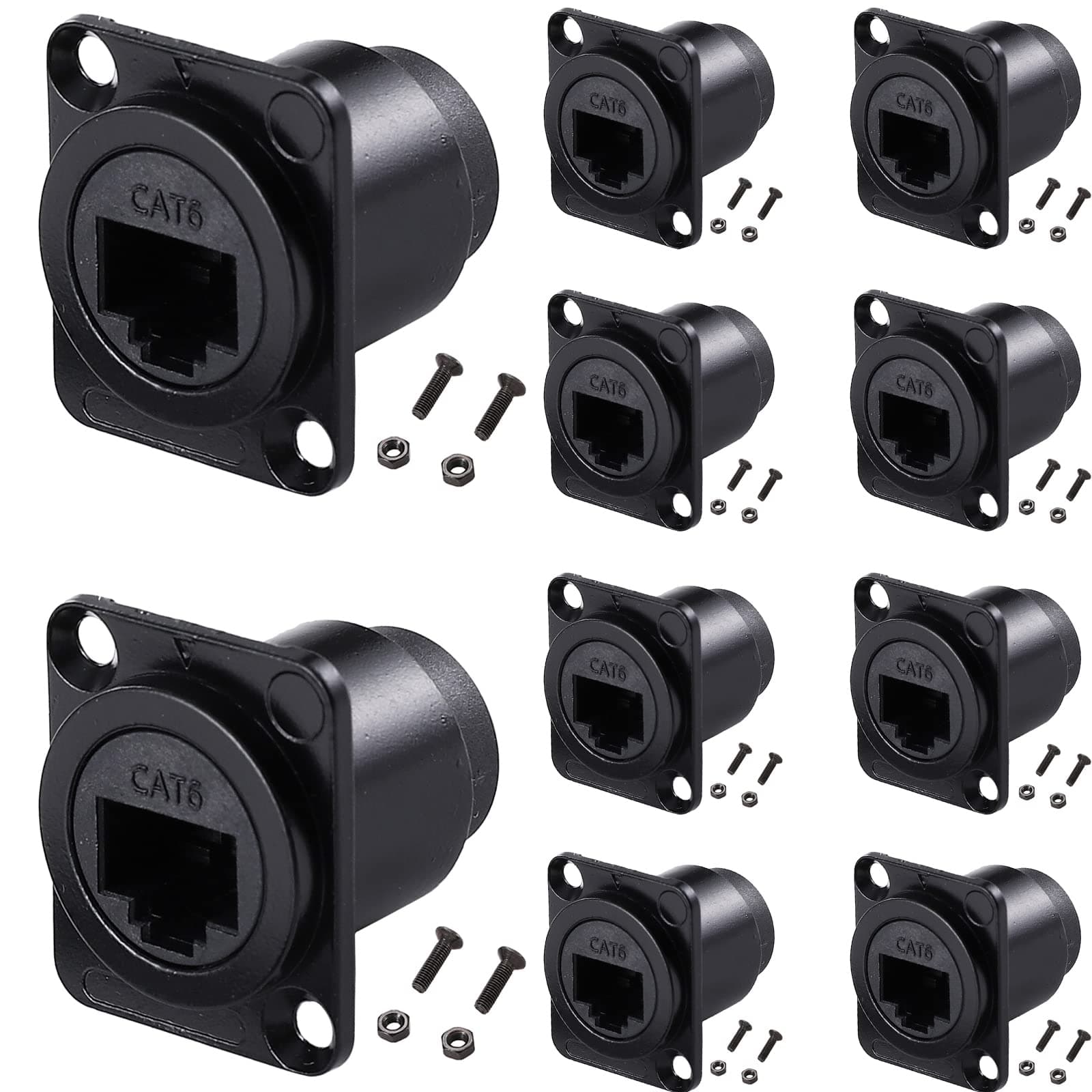 PENGLIN D-Type RJ45 Socket 10Pack, Cat 6 Panel Mount Shielded Ethernet Connector, Female to Female LAN Network Adapter for Computers Laptops Routers