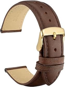 WOCCI 18mm Vintage Leather Watch Band for Men and Women, Gold Buckle (Dark Brown)