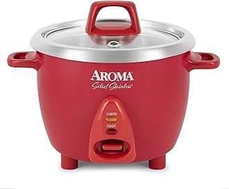 Select Stainless Rice Cooker & Warmer with Uncoated Inner Pot, 6-Cup(cooked)/ 1.2Qt, ARC-753SGR, Red