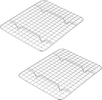 Small Baking Cooling Rack Set of 2, E-far Stainless Steel Toaster Oven Rack for Cooking Roasting Grilling Broiling Meat Bacon, 9.7” x 7.3” Metal Bakeable Wire Rack for Cookie Cake - Dishwasher Safe