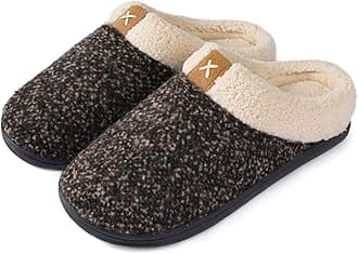 ULTRAIDEAS Men's Cozy Memory Foam Slippers with Fuzzy Plush Wool-Like Lining, Slip on Clog House Shoes with Indoor Outdoor Anti-Skid Rubber Sole