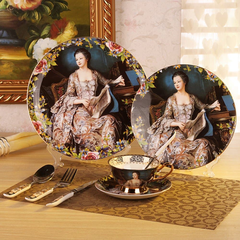 TouchLife 8-Pcs Ceramic Dinnerware Set dinner set with dinner plates, salad plates,dinner knife,dinner fork,tea Cup,Saucer,coffee Spoon,dinner Spoon,8 pcs