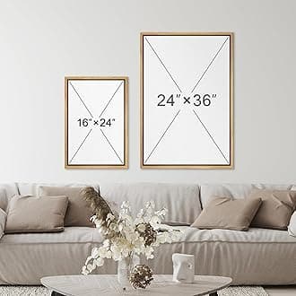 SIGNFORD Framed Canvas Print Wall Art Starlight Moon Cactus Desert Mountain Nature Wilderness Illustrations Decorative Bohemian Mid-Century Modern Desert Landscape for Bedroom - 24"x36" Natural