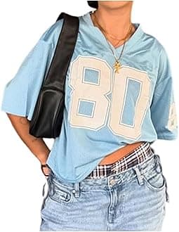 Oversized Jersey Women Summer Tops 2024 Grunge Graphic Tees Y2k Streetwear Short Sleeve Shirts