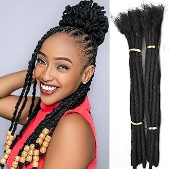 Loc Extensions Human Hair for Women Men Kids 0.6cm Width 24 Inch 20 Strands Natural Black 100% Handmade Permanent Locs Dreadlock Extensions Real Human Hair Can Be Curled and Bleached