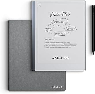 Remarkable Essentials Bundle – Gray | Remarkable 2 Paper Tablet | Includes Black and White 10.3”Writing Tablet, Marker Plus Pen with Eraser, Book Folio Cover in Gray Weave