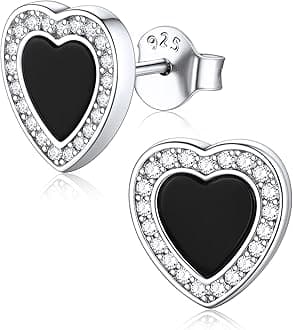 ChicSilver 925 Sterling Silver Viking Rune Natural Black Onyx Stud Earrings For Women Men