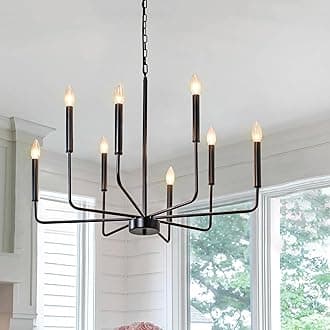 Black Chandelier, 8-Light Farmhouse Chandeliers for Dining Room Lighting Fixtures Hanging, Industrial Modern Farmhouse Chandelier for Bedroom, Foyer, Kitchen, Kitchen, Living Room, Entryway