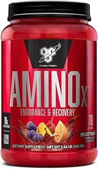 Amino X Muscle Recovery & Endurance Powder, BCAAs, 10 Grams of Amino Acids, Keto Friendly, Caffeine-Free, Support Endurance, Zero Sugar, Fruit Punch, 70 servings, 35.84 Ounce (Packaging May Vary)