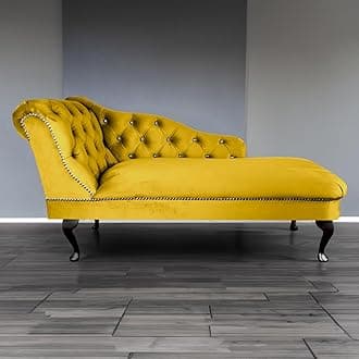 RegentTufted Chaise Lounge Sofa & Seating Handmade Velvet Living Room Bedroom Hallway Black Accent Chair (Left Hand, Lemon)
