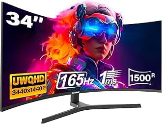 Gawfolk 34 Inch Gaming Monitor UWQHD (3440 x 1440) Curved Ultra Wide Computer Monitor 165Hz 21:9 Display with PIP Multitasking for Office and Gaming, 1ms (GTG) with Support