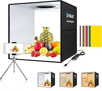 Photo Box PULUZ 16" x 16" Portable Photo Studio Light Box Adjustable White/Soft/Warm Light Shooting Tent Kit for Product Photography with Soft Light Cloth &12 Colors Backdrops