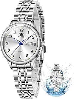 Luxury Ladies Watches,Women's Watch with Day and Date,Female Watch for Small Wrist,Gold Stainless Steel Watches for Women,Easy Read Ladies Wrist Watches Waterproof（Adjustable Strap