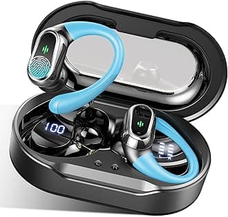 Wireless Earbuds, Bluetooth 5.3 Sport Headphones HiFi Stereo Deep Bass, Bluetooth Earbuds with Noise Cancelling Mic, 50H Playtime LED Display, IP7 Waterproof Wireless Earphones with Earhook for Runing