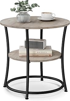VASAGLE 21.7-Inch Round Side Table, 2-Tier End Table, Nightstand with Steel Frame, Spacious Top, for Small Spaces, Living Room, Bedroom, Heather Greige and Ink Black ULET56BG | 2 Storage Shelves, Living Room, Bedroom, Nightstand, Small Spaces, Accent Coffee Table