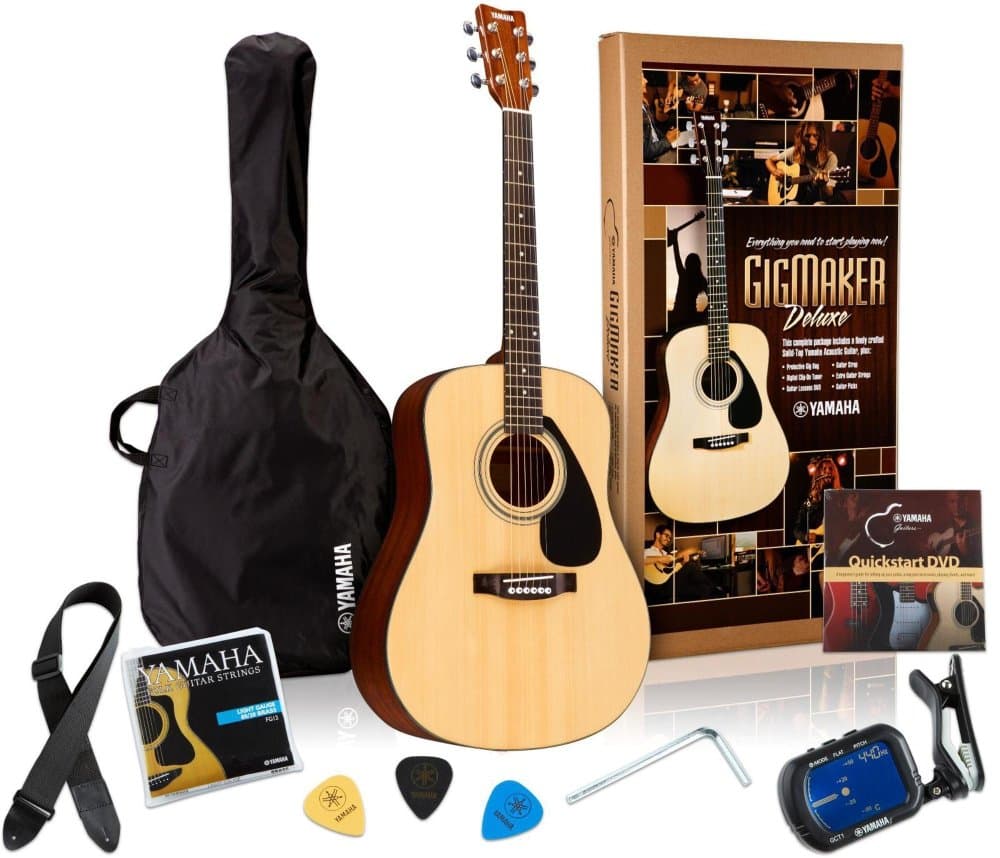 GigMaker Deluxe Acoustic Guitar Package with FD01S Guitar, Gig Bag, Tuner, Strap and Picks - Natural