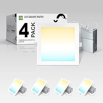 ASD 4 Pack LED Square Recessed Lighting 8 Inch 20W, 5CCT 2700K-5000K CRI90+, Ultra-Thin IC Rated Dimmable Ceiling Lights with Junction Box, Canless Wafer Downlight, ETL Energy Star, White