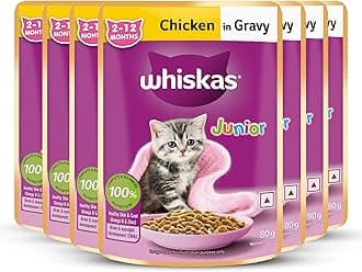 Whiskas Junior Kitten (2-12 Months) Wet Cat Food, Chicken in Gravy, 80 g, Hydrating Food Made with Real Chicken, 100% Complete & Balanced Nutrition for Kittens (Pack of 7)