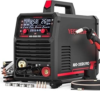 205A MIG Welder, 110V/220V Dual Voltage, 5 in 1 Gas MIG/Flux Core MIG/Spool Gun MIG/Lift TIG/Stick Multiprocess LED Digital Display Aluminum MIG Welding Machine MIG-205DS PRO