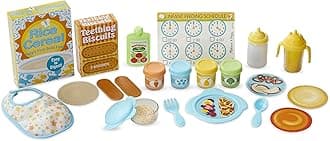 Mine to Love Mealtime Play Set for Dolls with Bottle, Pretend Baby Food Jars, Snack Pouch, More 24 pcs, Multi