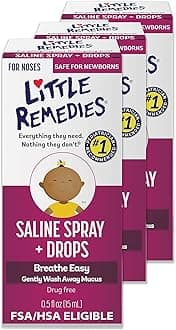 Little Remedies Sterile Baby Saline Nasal Spray and Drops, Safe for Newborns to Relieve Stuffy and Dry Noses, 0.5 Fl Oz, Pack of 3