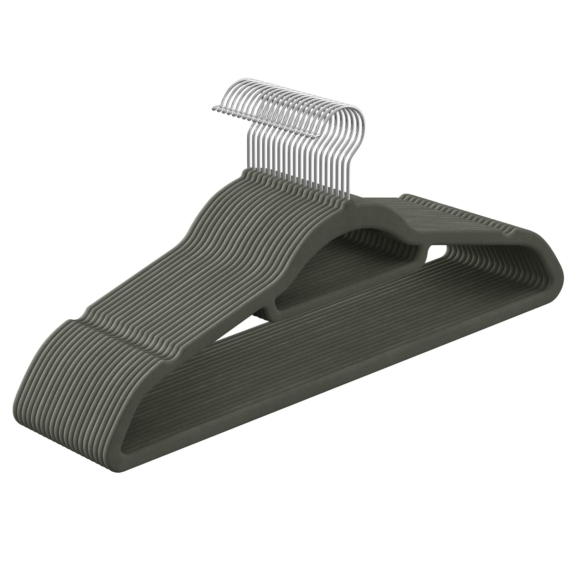 SONGMICS Velvet Hangers, Set of 20 Clothes Coat Hangers, Non-Slip, with Tie Bar and 360° Swivel Hook, Space-Saving, 0.6 cm Thick, 43.5 cm Long, for Dresses Trousers, Grey CRF20V