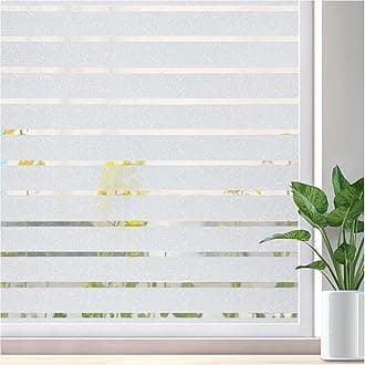 Lifetree Window Film Privacy for Glass Windows 60 x 1000cm, Frosted Stripe Patterns Static Cling No Glue UV Protection Window Sticker Cover for Home Office