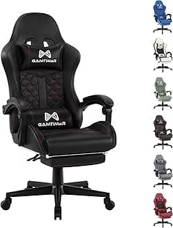 Gaming Chair,Computer Chair with Footrest and Lumbar Support,Breathable PU Leather,4D Lumbar Support and Headrest,360 Degree Swivel Chair with Adjustable Ergonomic Backrest for Adults(Black)