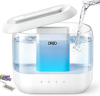 – DREO Humidifier for Bedroom Baby, 4L Cool Mist Supersized Humidifiers for Home, 28 dB Quiet Air Humidifier for Room, Oil Diffuser, 36H Runtime, Night Light, Top-Fill, Easy to Clean & Fill, White