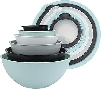 COOK WITH COLOR Mixing Bowls with TPR Lids - 12 Piece Plastic Nesting Bowls Set includes 6 Prep Bowls and 6 Lids, Microwave Safe Mixing Bowl Set (Mint)