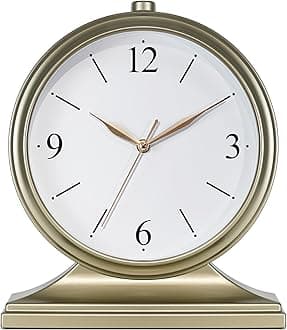 Vintage Desk Clock Silent-Non-Ticking 10-inch dial Table Clock,Retro Mantel Clocks and Easy to Read for Living Room, Bedroom, Shelf Decoration, Fireplace, Farmhouse Decor (Gold)