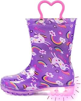 OuteeToddler Kids Adorable Lightwight Waterproof Rain Boots Light Up by Steps
