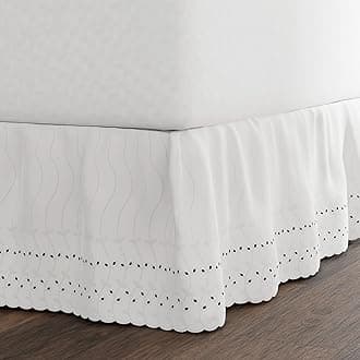 Eyelet Ruffled Bedskirt – Ruffled Bedding with Gathered Styling –14” Drop, Queen, White