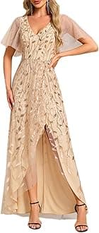 Ever-Pretty Women's Shimmery Formal Dress V Neck Sequins A-Line Side Slit Elegant Long Evening Dresses 02083