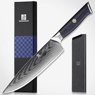 Chef Knife,8inch Damascus knife,67-Layer High Carbon Stainless Steel Kitchen Knife,Professiona Sharp Cutting Knives with Ergonomic G10 Blue Black Handle,Gift Box for Home and Kitchen Birthday Gift