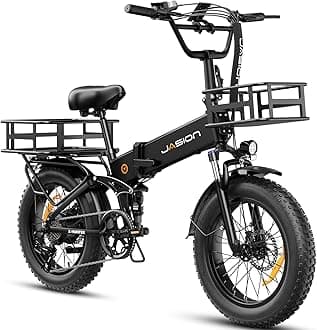 Jasion X-Hunter Foldable Electric Bike, 1400W Peak Motor, 70+ Miles 30MPH EBike, 624WH Removable Battery, 20''*4 Fat Tire, Full Suspension Bicycle for Commute,Snow, Mountain, 7-speed E-bike for Adults